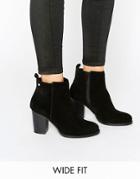 Faith Wide Fit Zip Suede Heeled Ankle Boots - Black
