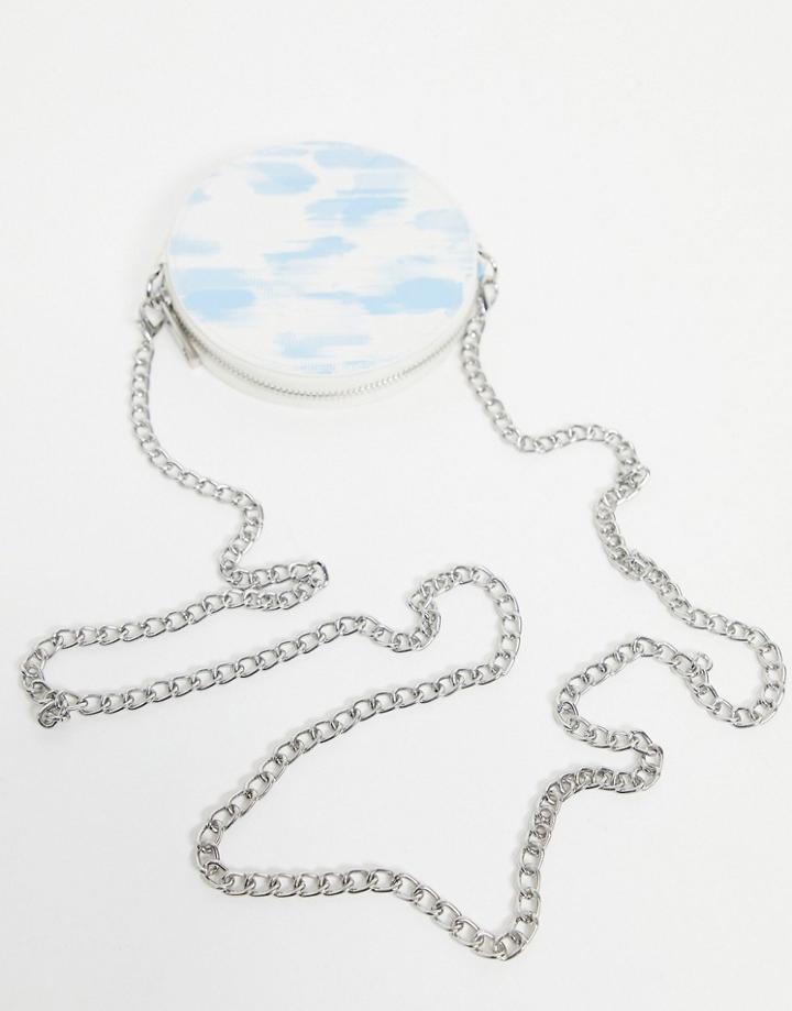 Asos Design Card Holder With Detachable Body Chain In Blue Print-black