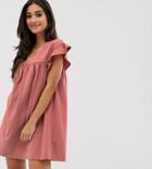 Asos Design Petite Mini Reversible Cotton Slub Smock Dress-pink