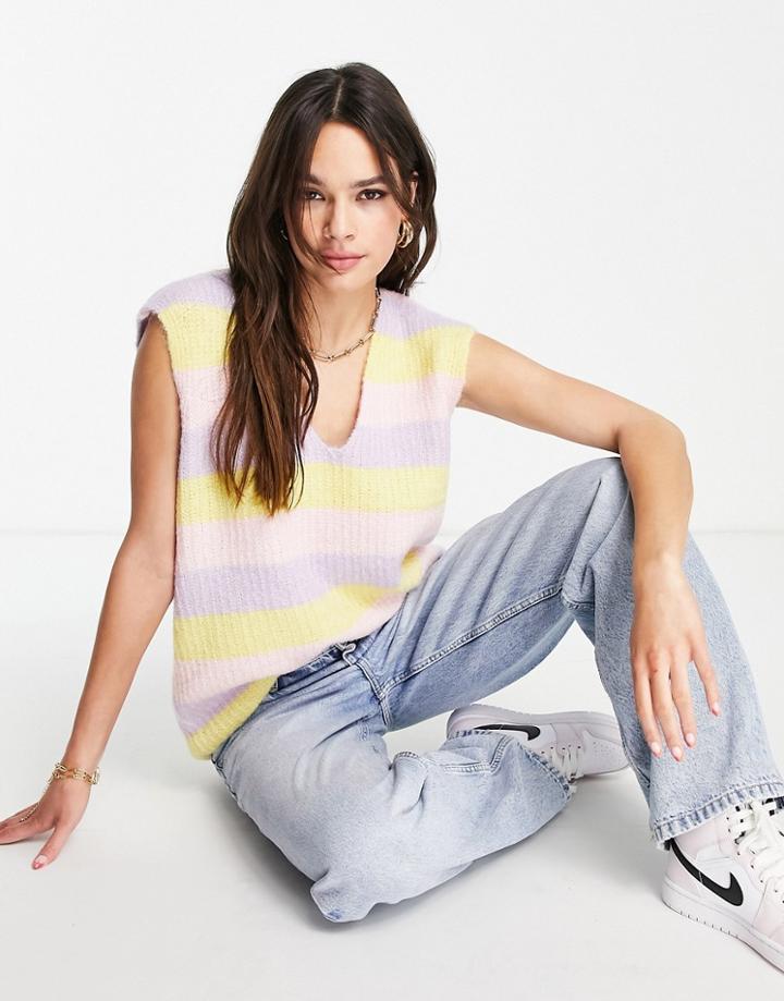 Vero Moda Oversized Knit Vest In Pastel Stripe-multi