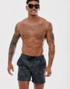 Pull & Bear Swim Shorts With Print In Black - Black