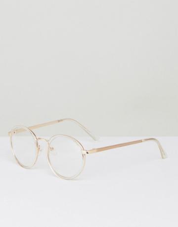 Yhf Lindsay Round Clear Lens Glasses In Gold - Gold