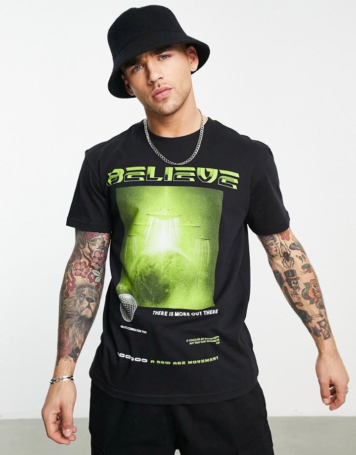 Criminal Damage Ufo Print T-shirt In Black