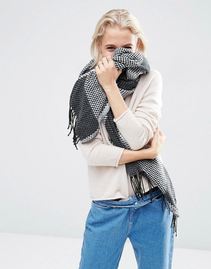 Asos Oversized Long Woven Mono Check Scarf - Black