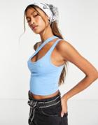 Asos Design Strappy Asymmetric Cut Out Crop Top In Blue