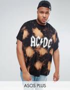 Asos Plus Acdc Extreme Oversized Band T-shirt With Bleach Splatter - Black