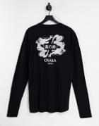 Asos Design Long Sleeve T-shirt In Black With Dragon Back Print-white