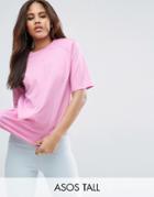 Asos Tall T-shirt In Boxy Fit With Shoulder Pad - Pink