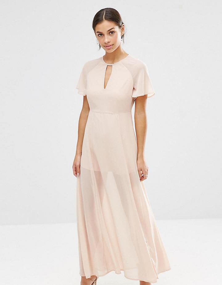 Vero Moda Petite Flutter Sleeve Maxi Dress - Pink