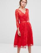 Chi Chi London Lace Overlay Dress - Red