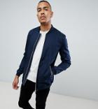 Asos Design Tall Bomber Jacket With Dual Zip Opening In Navy - Navy