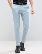 Asos Wedding Skinny Suit Pant In Stretch Cotton In Light Blue - Blue