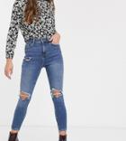 New Look Petite Multi-rip Jean In Mid Blue-blues