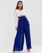 Tfnc Pleated Wide Leg Pants With Tie Waist In Cobalt - Blue