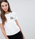 Miss Selfridge Varsity Motif T-shirt With Contrast Collar In White - White