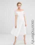 Asos Maternity Lace Bardot Pleated Mesh Skater Skirt - White