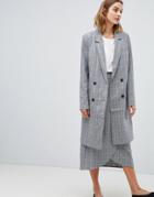 Gestuz Danielle Tailored Check Longline Coat - Gray