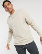 Asos Design Relaxed Long Sleeve T-shirt With Rib Side Panels In-neutral