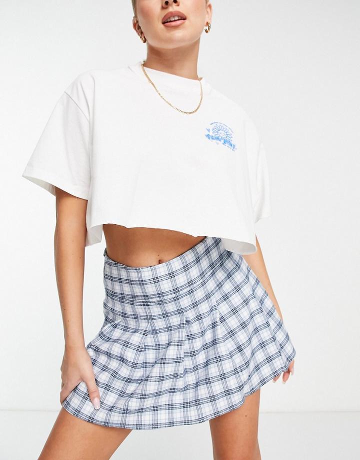 Hollister Pleated Mini Skirt In Blue Plaid