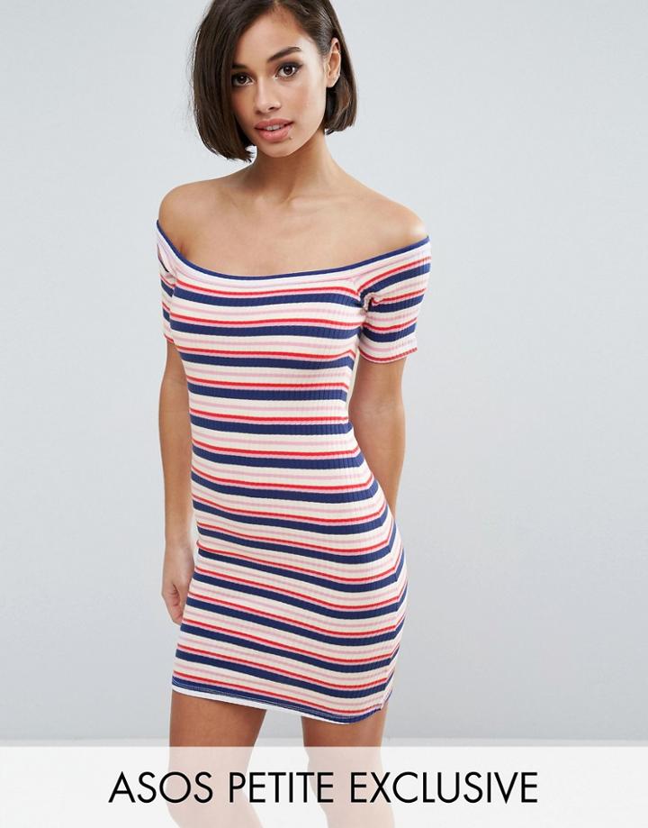 Asos Petite Bardot Chunky Rib Mini Dress In Stripe - Multi