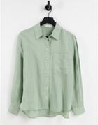 Mango Oversized Linen Shirt In Sage Green