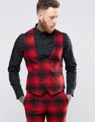Noose & Monkey Skinny Db Vest In Ombre Check - Red