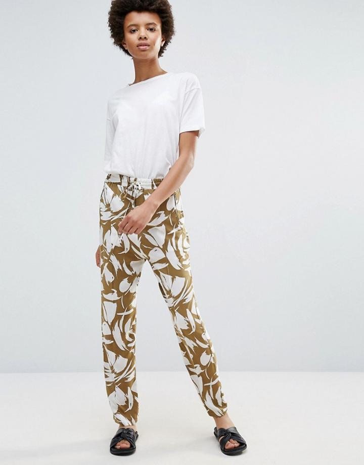 Ganni Wilson Leaf Print Pants - Brown