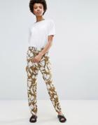 Ganni Wilson Leaf Print Pants - Brown