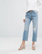 Evidnt High Rise Cropped Jeans With Rips - Blue