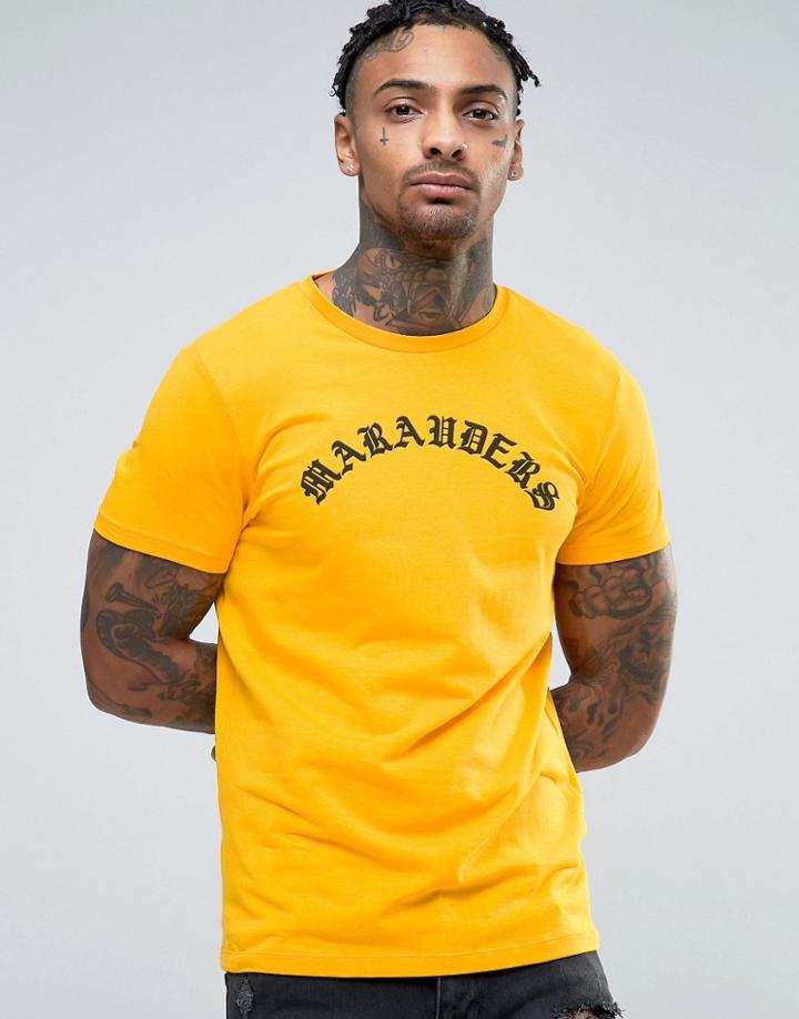 Asos Muscle T-shirt With Gothic Text Print - Yellow