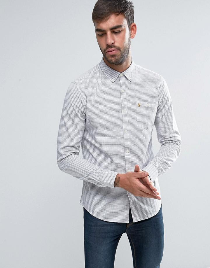 Farah Webber Small Check Shirt Slim Fit Buttondown In Ecru - White