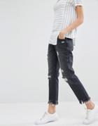 Daisy Street Distressed Boyfriend Jeans With Raw Hems - Black