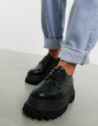 Asos Design Marcy Chunky Lace Up Flat Shoes In Black Lizard