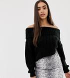 Missguided Bardot Sweater In Black - Black