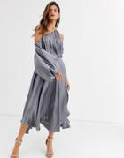 Asos Edition Blouson One Shoulder Dress In Satin-gray