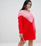 Brave Soul Plus Chevron Sweater Dress - Red