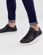 Selected Homme Leather Sneaker With Contrast Sole In Black