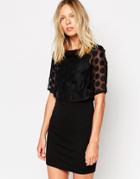Style London Short Sleeve Lace Overlay Dress - Black