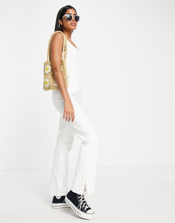 Asos Design Denim Fitted Jumpsuit In White