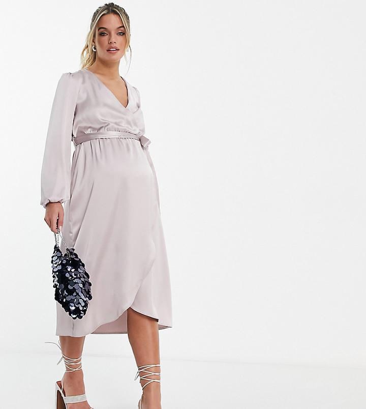 River Island Maternity Satin Wrap Midi Dress In Gray