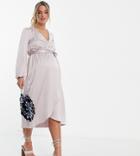 River Island Maternity Satin Wrap Midi Dress In Gray