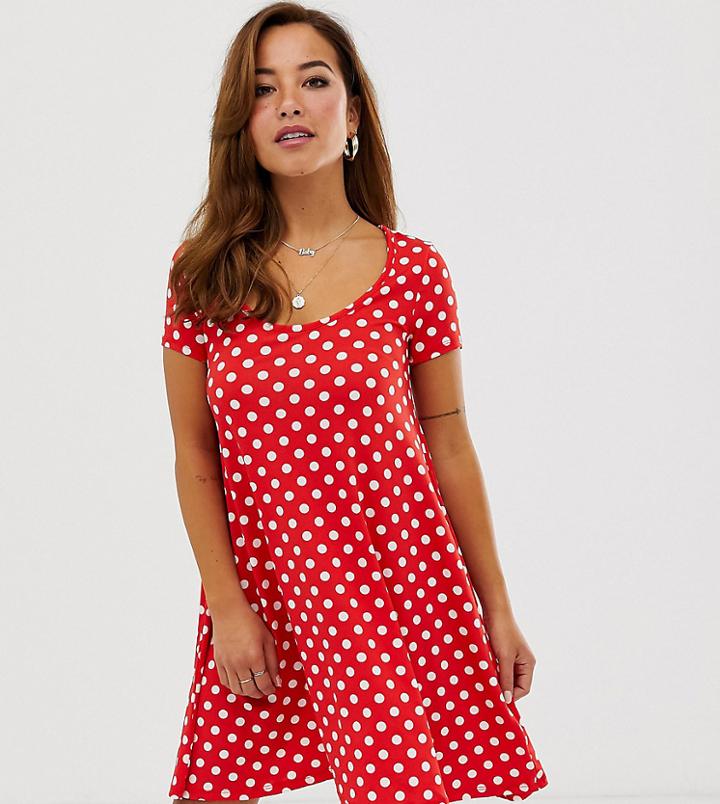 Brave Soul Petite Swing Dress In Red Polka Dot - Purple