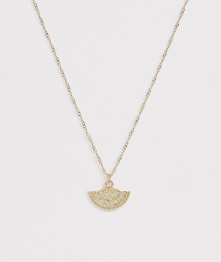 Asos Design Necklace With Coin Style Pendant In Shiny Gold Tone
