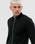 Asos Design Muscle Harrington Jersey Jacket In Black With Gold Zips - Black