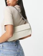 Asos Design Boxy 90s Shoulder Bag With Short Flap In Patterned Linen Mix With Chain Strap-neutral