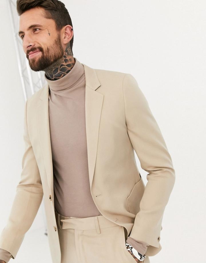 Asos Design Skinny Suit Jacket In Stone Crepe