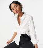 Asos Design Petite Long Sleeve Fitted Shirt In Stretch Cotton In White