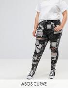 Asos Curve Rebel Skinny Jeans With Rips And Patches - Black