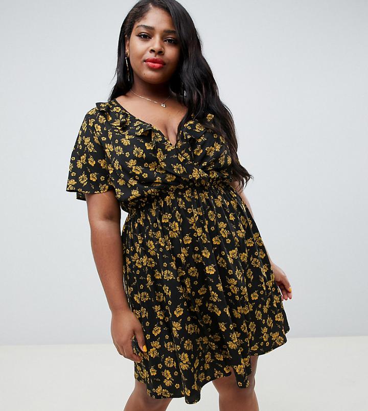 New Look Curve Ruffle Wrap Dress - Black