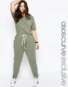 Asos Curve Washed Casual Jumpsuit With Drawstring - Khaki